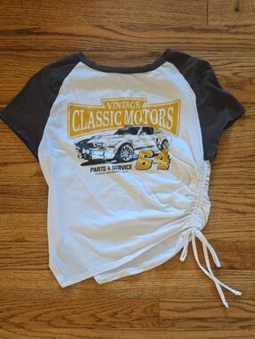 Vintage Classic Motors Side-Tie Raglan Tee - White & Black